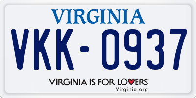 VA license plate VKK0937