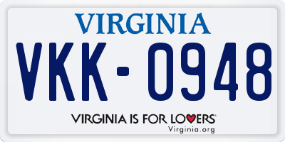 VA license plate VKK0948