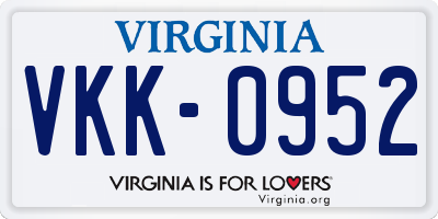 VA license plate VKK0952
