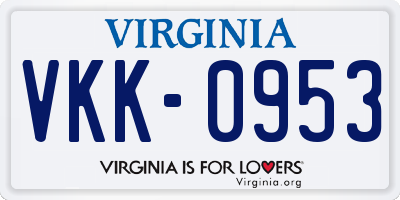 VA license plate VKK0953
