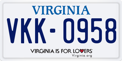 VA license plate VKK0958