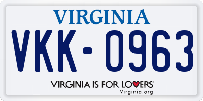 VA license plate VKK0963