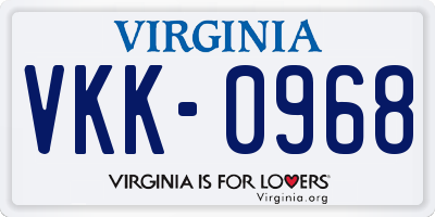 VA license plate VKK0968