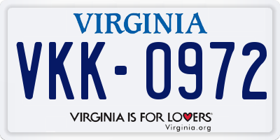 VA license plate VKK0972