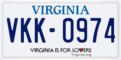 VA license plate VKK0974