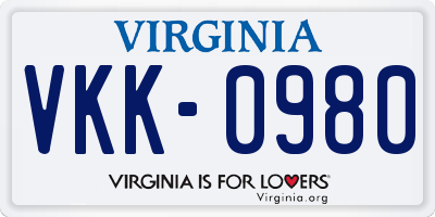 VA license plate VKK0980