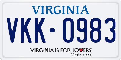 VA license plate VKK0983