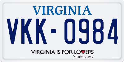VA license plate VKK0984