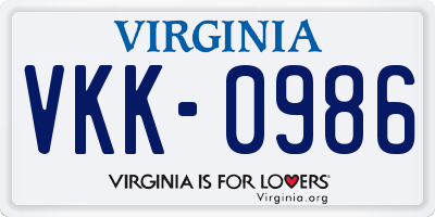 VA license plate VKK0986