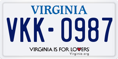 VA license plate VKK0987