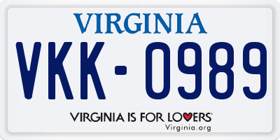VA license plate VKK0989