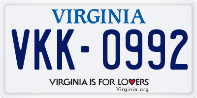 VA license plate VKK0992