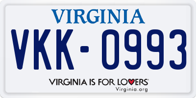 VA license plate VKK0993