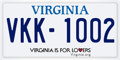 VA license plate VKK1002