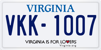 VA license plate VKK1007