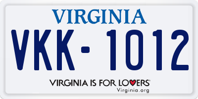 VA license plate VKK1012