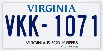 VA license plate VKK1071