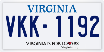VA license plate VKK1192