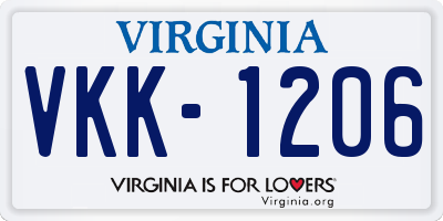 VA license plate VKK1206