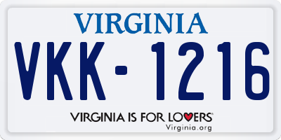 VA license plate VKK1216