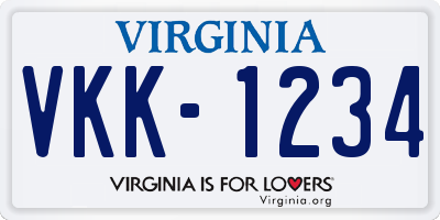 VA license plate VKK1234