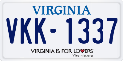VA license plate VKK1337