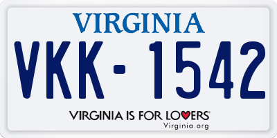 VA license plate VKK1542