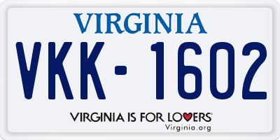VA license plate VKK1602