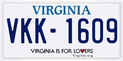 VA license plate VKK1609