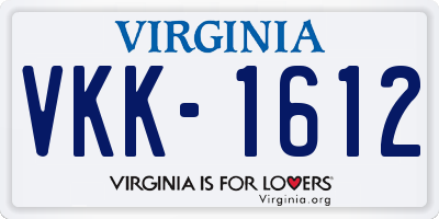 VA license plate VKK1612