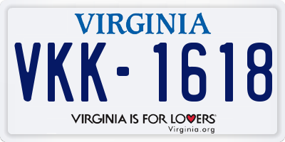 VA license plate VKK1618