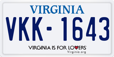 VA license plate VKK1643