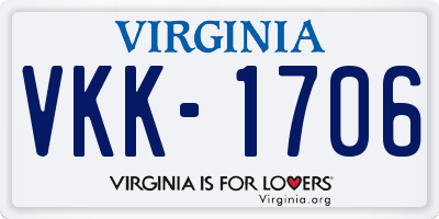VA license plate VKK1706