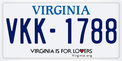 VA license plate VKK1788