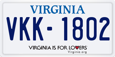 VA license plate VKK1802