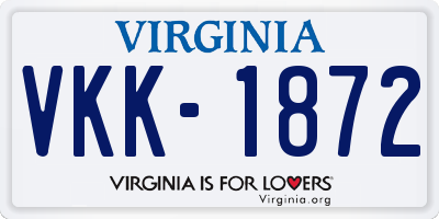 VA license plate VKK1872