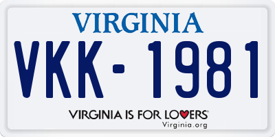 VA license plate VKK1981