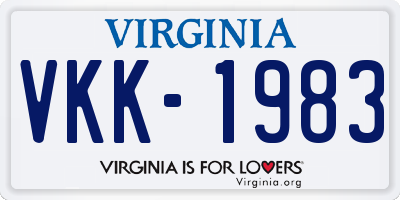 VA license plate VKK1983