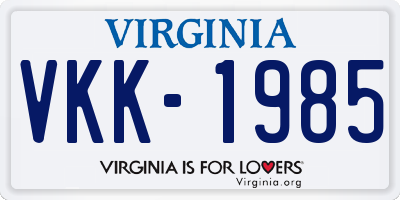 VA license plate VKK1985