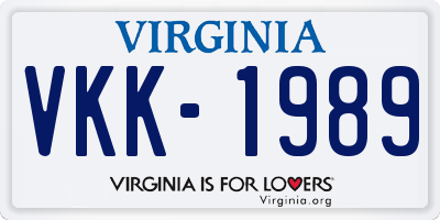 VA license plate VKK1989