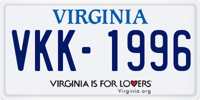 VA license plate VKK1996