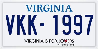 VA license plate VKK1997