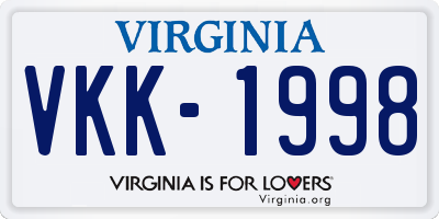 VA license plate VKK1998