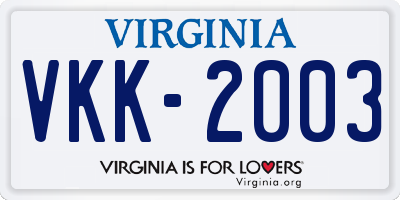 VA license plate VKK2003