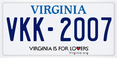 VA license plate VKK2007