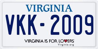 VA license plate VKK2009