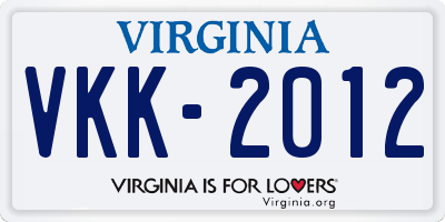 VA license plate VKK2012