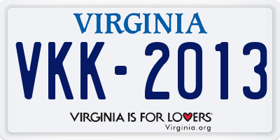 VA license plate VKK2013