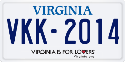 VA license plate VKK2014