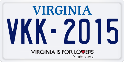 VA license plate VKK2015
